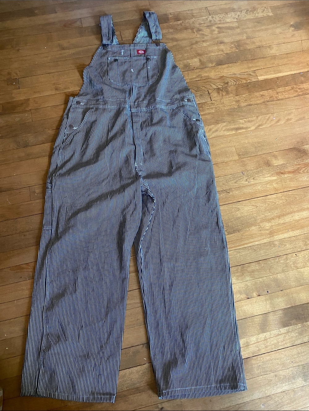 Dickies Navy and White Striped Bib Overalls